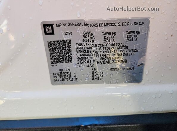 3GKALPEV0ML347088 2021 GMC TERRAIN Белый Панорамный вид салона 360°