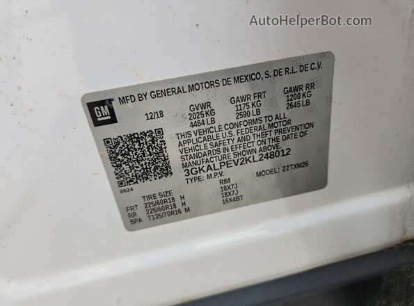 3GKALPEV2KL248012 2019 GMC TERRAIN White Widok naklejki z numerem VIN
