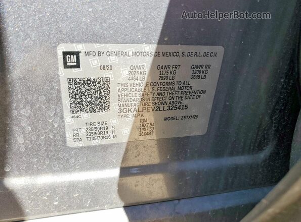 3GKALPEV2LL325415 2020 GMC TERRAIN Gray Вид підкапотного простору