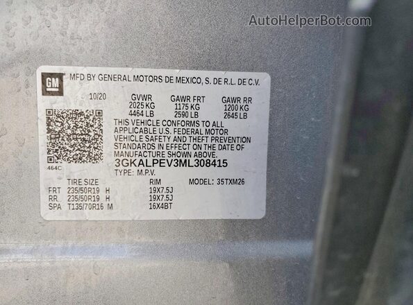 3GKALPEV3ML308415 2021 GMC TERRAIN Silver Widok komory silnika