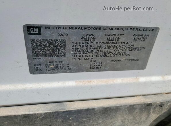 3GKALPEV5LL251035 2020 GMC TERRAIN White VIN კოდის სტიკერის ხედი
