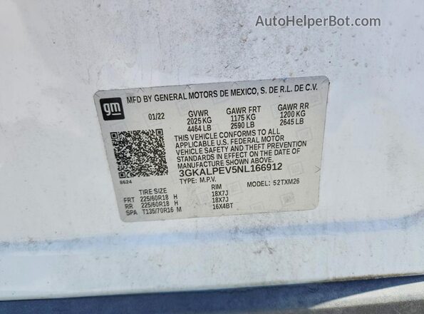 3GKALPEV5NL166912 2022 GMC TERRAIN Белый Вид наклейки с VIN-кодом