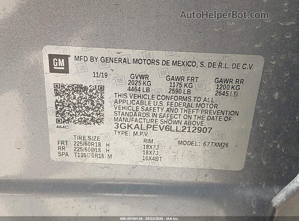 3GKALPEV6LL212907 2020 GMC TERRAIN Серый Вид подкапотного пространства