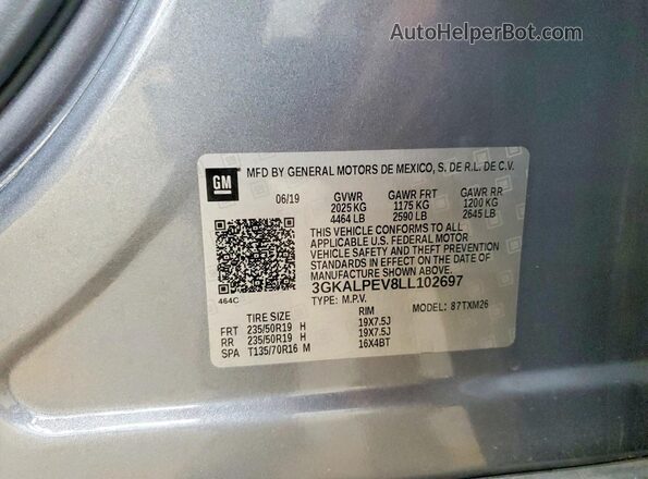 3GKALPEV8LL102697 2020 GMC TERRAIN Gray Вид наклейки з VIN-кодом