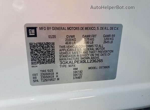 3GKALPEX0LL236265 2020 GMC TERRAIN White 360 interior view