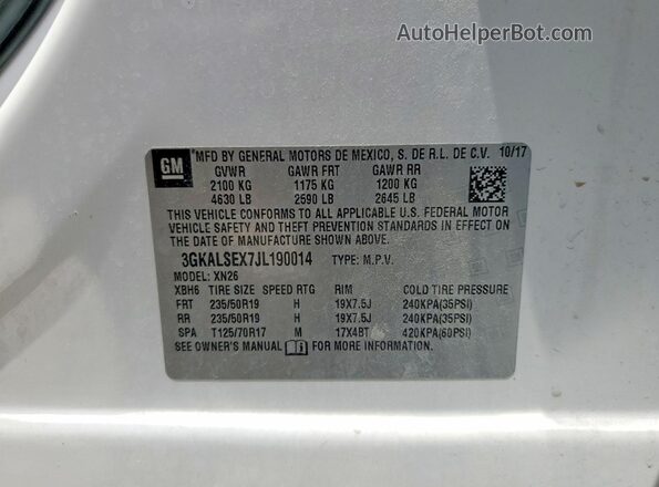 3GKALSEX7JL190014 2018 GMC TERRAIN Белый Вид наклейки с VIN-кодом