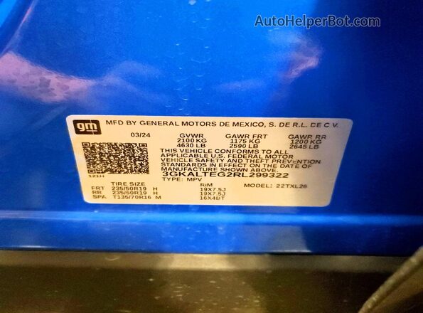 3GKALTEG2RL299322 2024 GMC TERRAIN Синий Вид наклейки с VIN-кодом