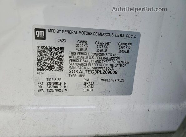 3GKALTEG3PL209009 2023 GMC TERRAIN White Панорамний вид салону 360°