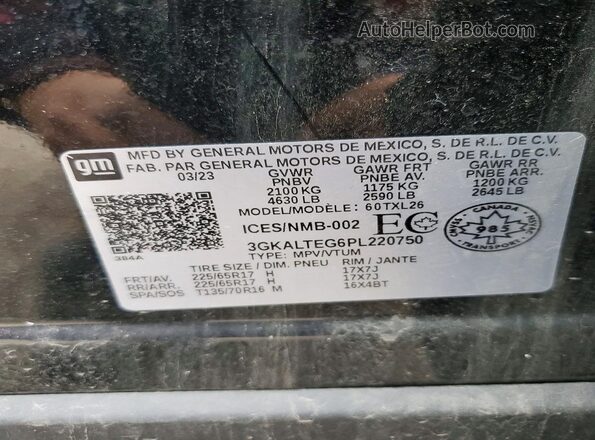 3GKALTEG6PL220750 2023 GMC TERRAIN Черный Вид наклейки с VIN-кодом