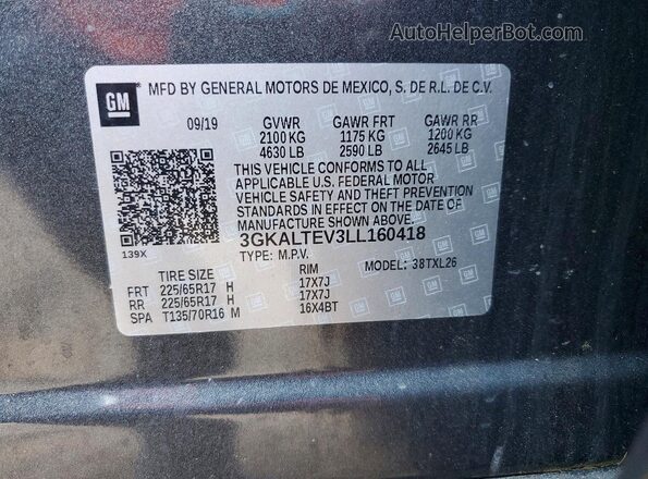 3GKALTEV3LL160418 2020 GMC TERRAIN Серый Вид наклейки с VIN-кодом
