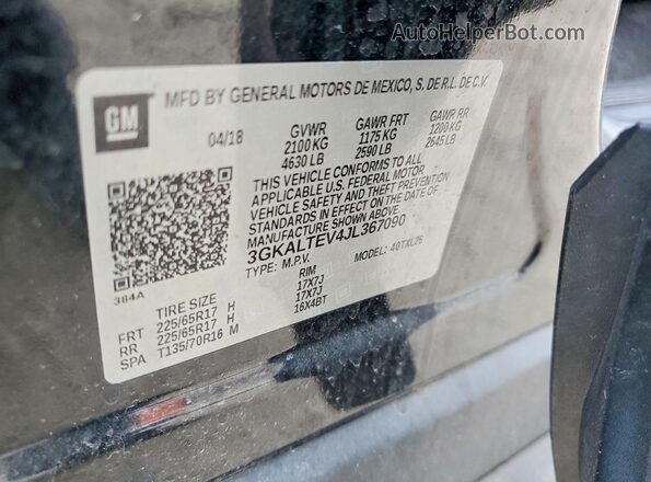 3GKALTEV4JL367090 2018 GMC TERRAIN Черный Вид наклейки с VIN-кодом