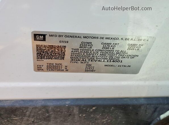3GKALTEV4LL114001 2020 GMC TERRAIN Белый Вид подкапотного пространства