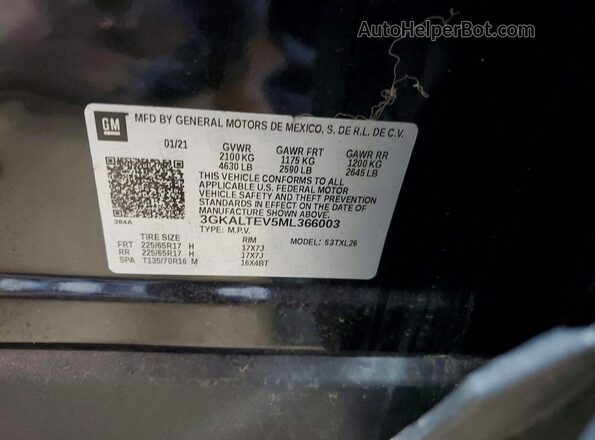 3GKALTEV5ML366003 2021 GMC TERRAIN Черный Вид наклейки с VIN-кодом