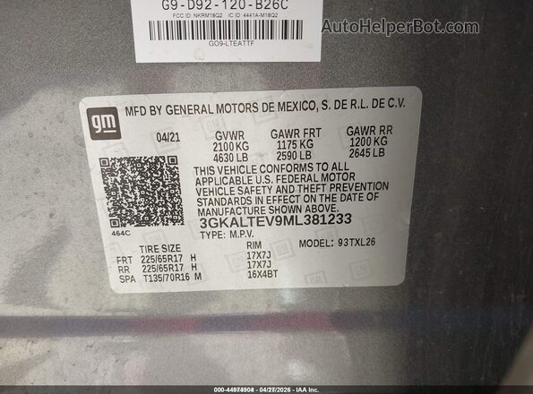 3GKALTEV9ML381233 2021 GMC TERRAIN Gray Widok komory silnika