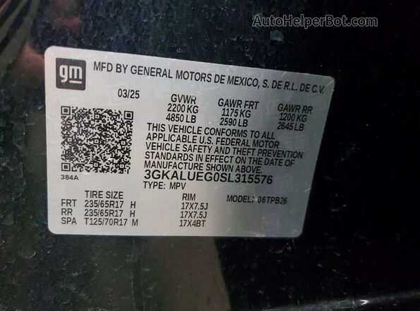 3GKALUEG0SL315576 2025 GMC TERRAIN Black Vista de la etiqueta del VIN