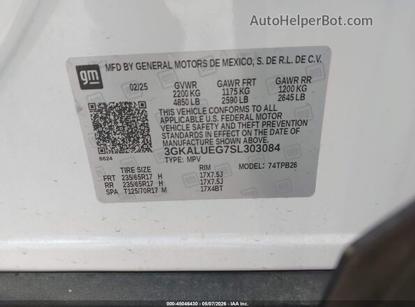 3GKALUEG7SL303084 2025 GMC TERRAIN Белый Вид подкапотного пространства