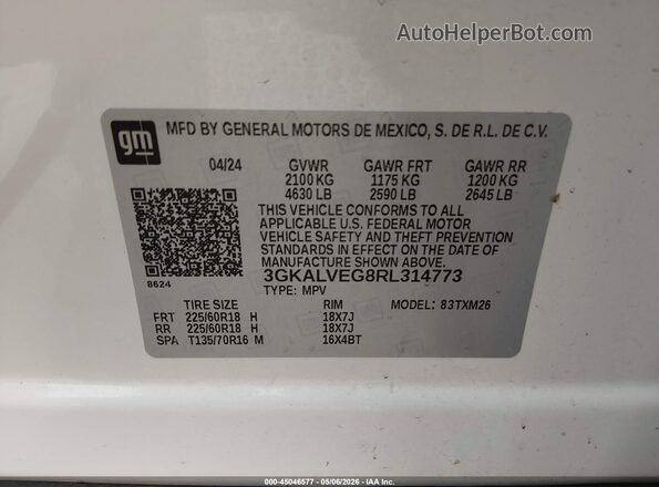 3GKALVEG8RL314773 2024 GMC TERRAIN Белый Вид подкапотного пространства