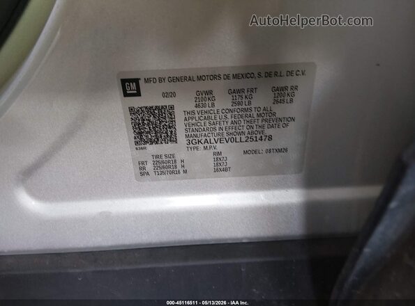 3GKALVEV0LL251478 2020 GMC TERRAIN Серебряный Вид подкапотного пространства