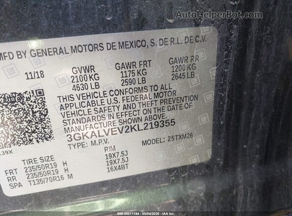 3GKALVEV2KL219355 2019 GMC TERRAIN Серый Вид подкапотного пространства