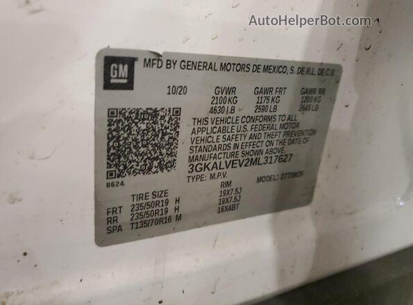 3GKALVEV2ML317627 2021 GMC TERRAIN White Widok naklejki z numerem VIN