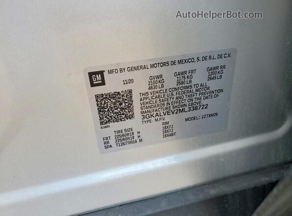 3GKALVEV2ML338722 2021 GMC TERRAIN Серебряный Вид наклейки с VIN-кодом