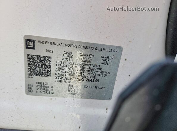 3GKALVEV8KL284145 2019 GMC TERRAIN Белый Вид наклейки с VIN-кодом