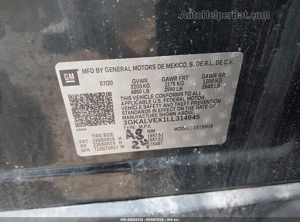 3GKALVEX1LL314945 2020 GMC TERRAIN Black Вид підкапотного простору