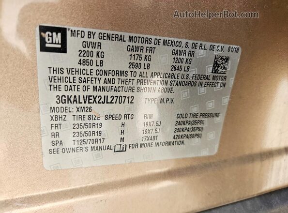 3GKALVEX2JL270712 2018 GMC TERRAIN Tan Widok naklejki z numerem VIN