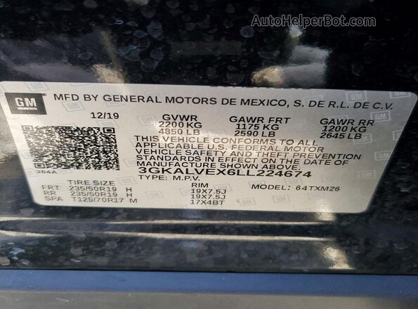 3GKALVEX6LL224674 2020 GMC TERRAIN Черный Вид наклейки с VIN-кодом