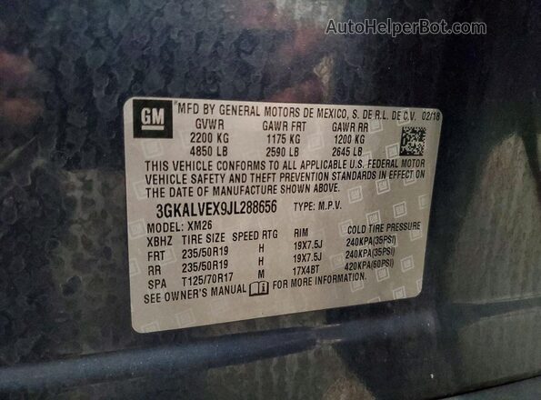 3GKALVEX9JL288656 2018 GMC TERRAIN Синий Вид наклейки с VIN-кодом