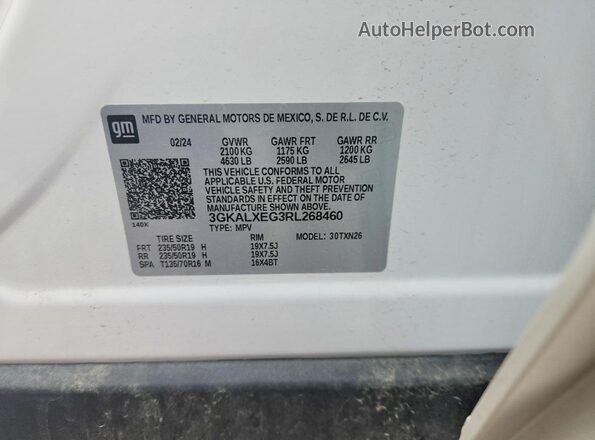 3GKALXEG3RL268460 2024 GMC TERRAIN Белый Вид наклейки с VIN-кодом