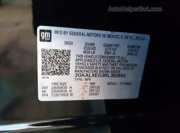 3GKALXEG3RL392843 2024 GMC TERRAIN Черный Вид наклейки с VIN-кодом
