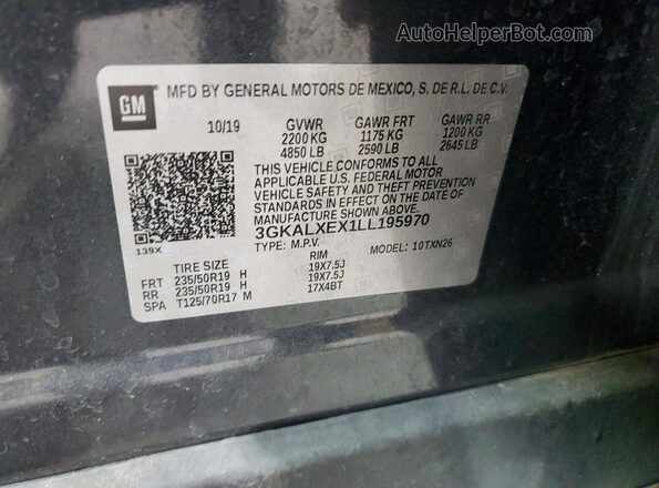 3GKALXEX1LL195970 2020 GMC TERRAIN Gray Vista de la etiqueta del VIN