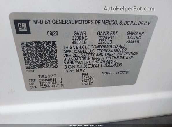 3GKALXEX4LL321416 2020 GMC TERRAIN Белый Вид подкапотного пространства