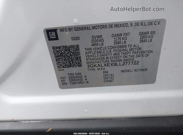 3GKALXEX9LL277722 2020 GMC TERRAIN Белый Вид подкапотного пространства