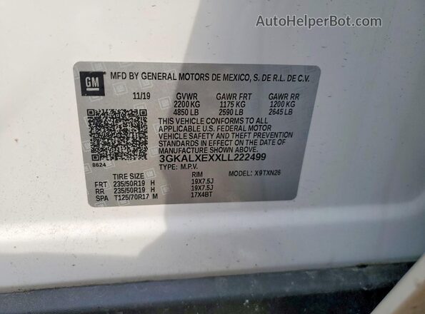 3GKALXEXXLL222499 2020 GMC TERRAIN White VIN sticker view