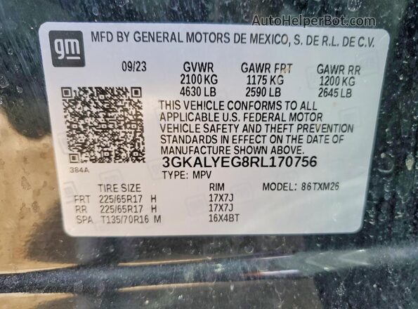 3GKALYEG8RL170756 2024 GMC TERRAIN Черный Панорамный вид салона 360°