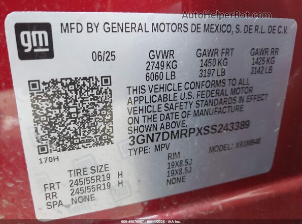 3GN7DMRPXSS243389 2025 CHEVROLET EQUINOX Бордовый Вид подкапотного пространства