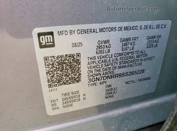 3GN7DNRR9SS265228 2025 CHEVROLET EQUINOX Фиолетовый Вид наклейки с VIN-кодом