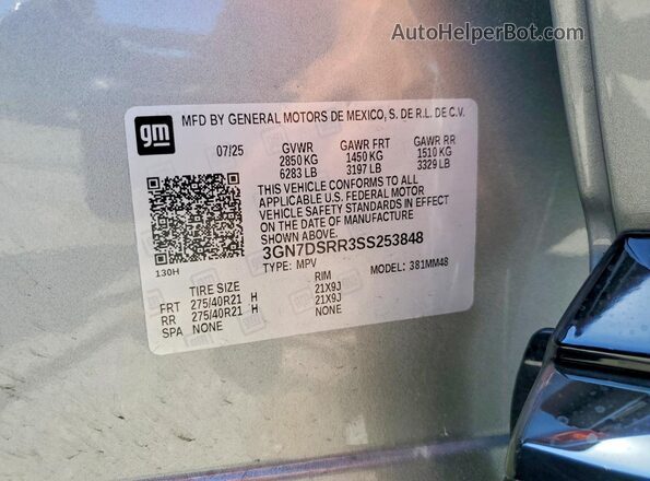 3GN7DSRR3SS253848 2025 CHEVROLET EQUINOX Серебряный Вид наклейки с VIN-кодом