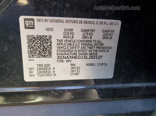 3GNAXHEG1SL283137 2025 CHEVROLET EQUINOX Черный Вид наклейки с VIN-кодом