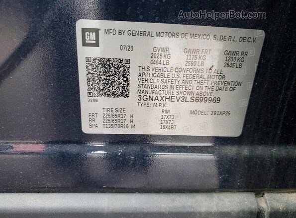 3GNAXHEV3LS699969 2020 CHEVROLET EQUINOX Черный Вид наклейки с VIN-кодом