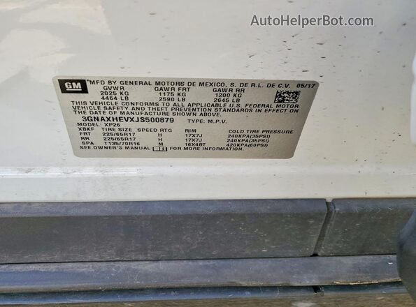 3GNAXHEVXJS500879 2018 CHEVROLET EQUINOX White Вид наклейки з VIN-кодом