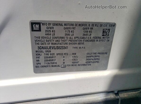 3GNAXJEV0JS623341 2018 CHEVROLET EQUINOX Белый Вид наклейки с VIN-кодом