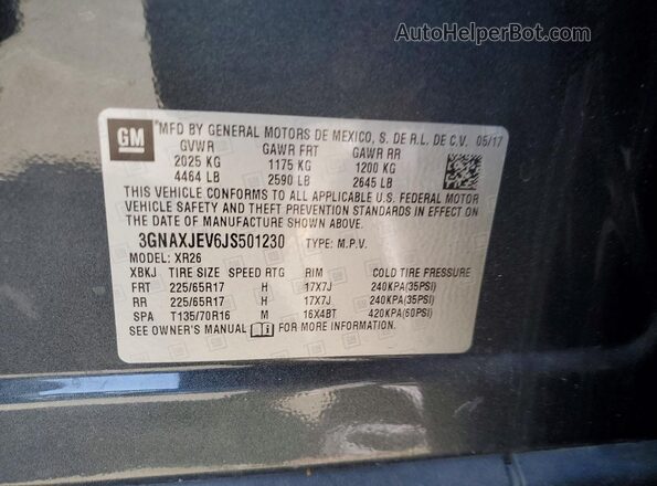 3GNAXJEV6JS501230 2018 CHEVROLET EQUINOX Gray Widok naklejki z numerem VIN
