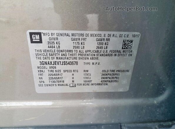 3GNAXJEV7JS543678 2018 CHEVROLET EQUINOX Серебряный Вид подкапотного пространства