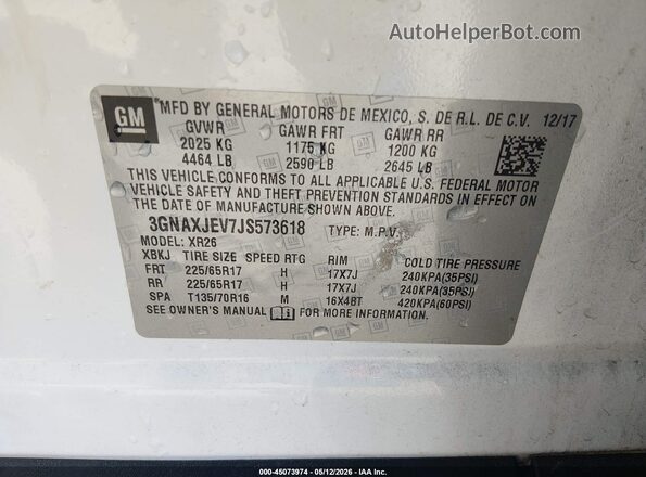 3GNAXJEV7JS573618 2018 CHEVROLET EQUINOX Белый Вид подкапотного пространства