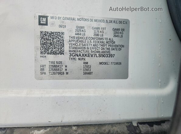 3GNAXKEV7LS503397 2020 CHEVROLET EQUINOX Белый Панорамный вид салона 360°