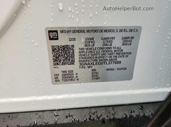 3GNAXLEG0TL377689 2026 CHEVROLET EQUINOX White Vista del compartimento del motor