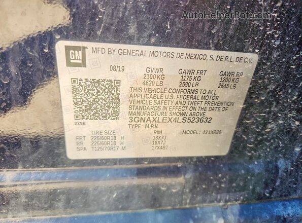 3GNAXLEX4LS523632 2020 CHEVROLET EQUINOX Blue VIN sticker view